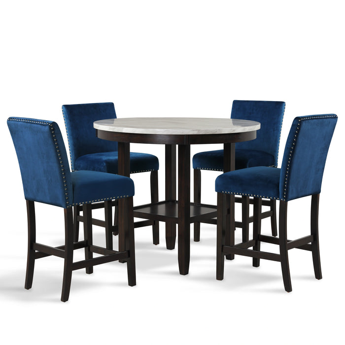Celeste 42" Round Counter Table-Espresso/Faux Marble