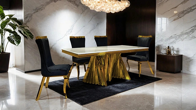 Basilicata 7 Pc Dining Table Set Chrome & Gold 5
