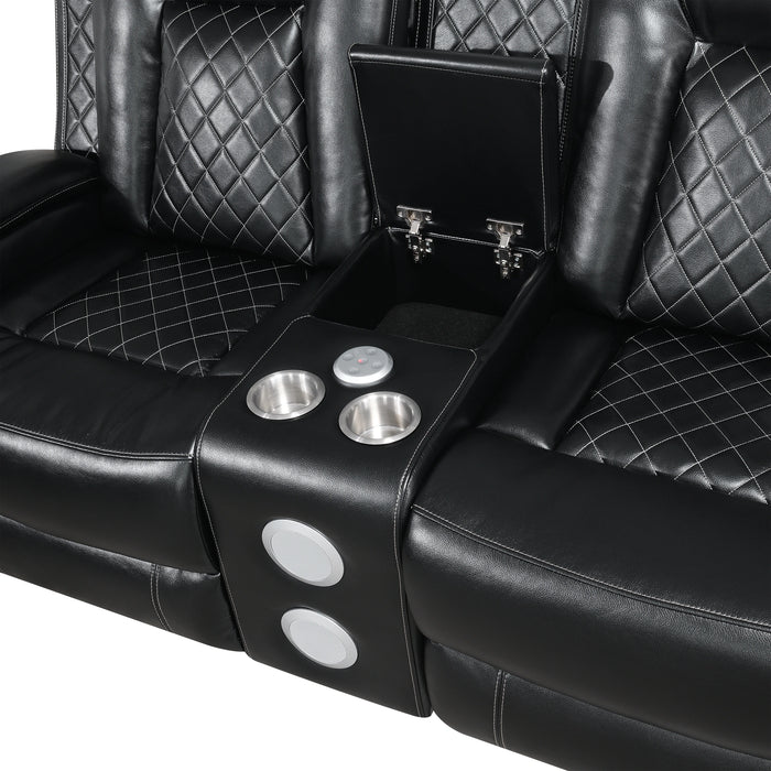 Orion Ii Console Loveseat W/ Dual Recliners-Black