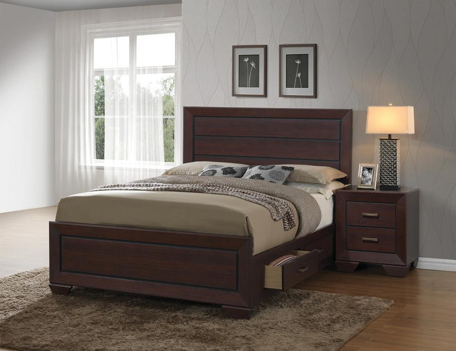 Kauffman California King, Eastren king, & Queen Storage Bed Dark Cocoa