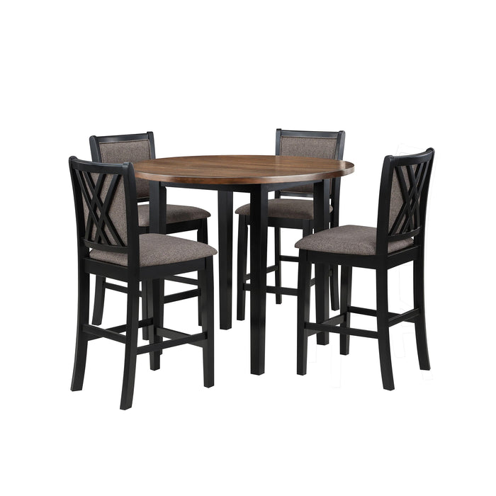 Potomac 42" Round Counter Table & 4 Chairs -Brown/Black