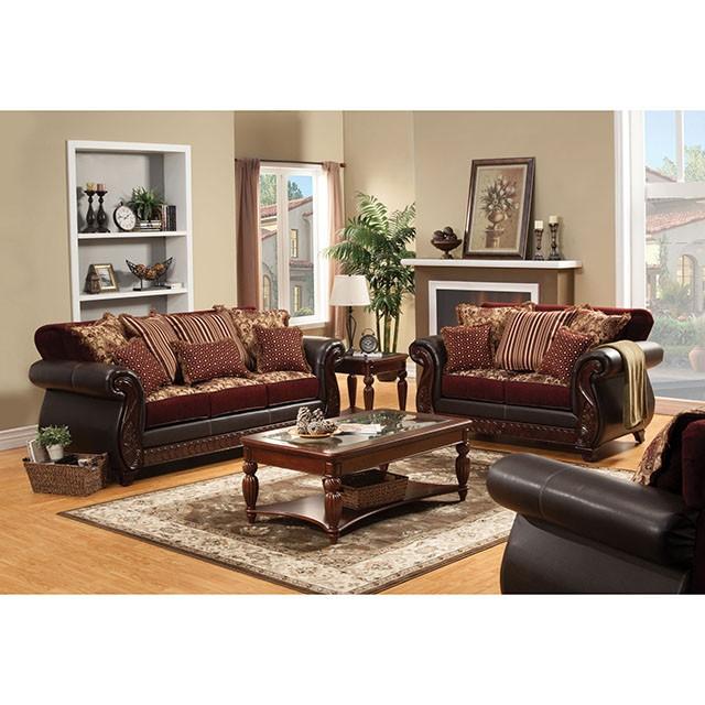 Franklin Burgundy/Espresso Sofa, Burgundy - Premium Furniture For Less (CA)