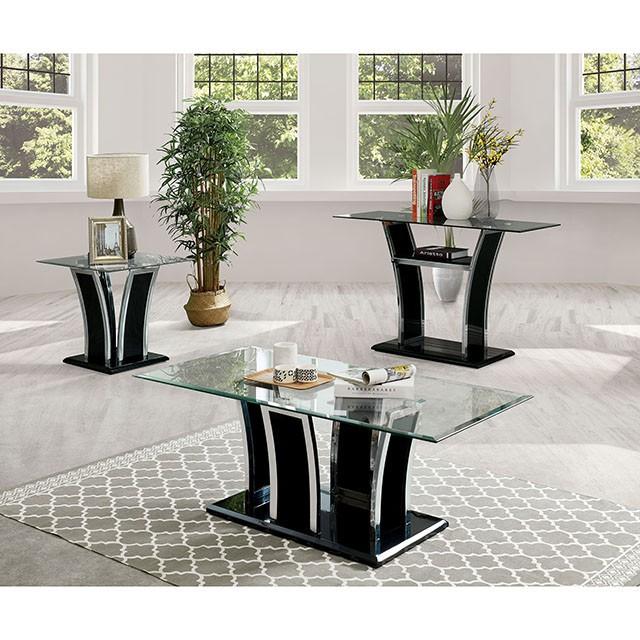 Staten Glossy Black/Chrome End Table - Premium Furniture For Less (CA)