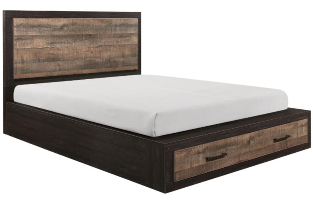 Miter Queen Platform Bed with Footboard Storage in Rustin Mahogany & Dark Ebony 1762-1