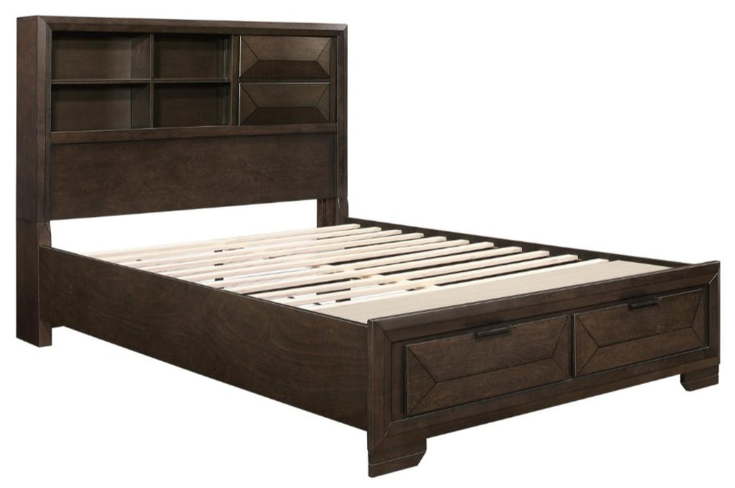 Chesky King Bookcase Bed with Footboard Storage in Warm Espresso 1753K-1EK