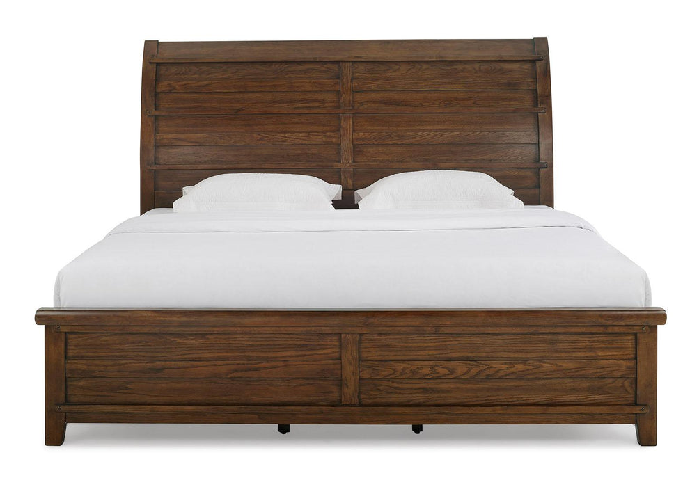 New Classic Furniture Fairfax California King Panel Bed in Medium Oak