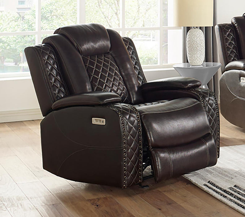 New Classic Furniture Joshua Glider Recliner with Power Headrest and Footrest in Dark Brown