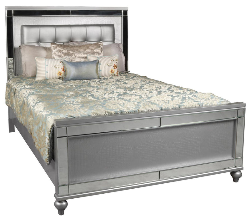 New Classic Furniture Valentino King Upholstered Lighted Bed in Silver