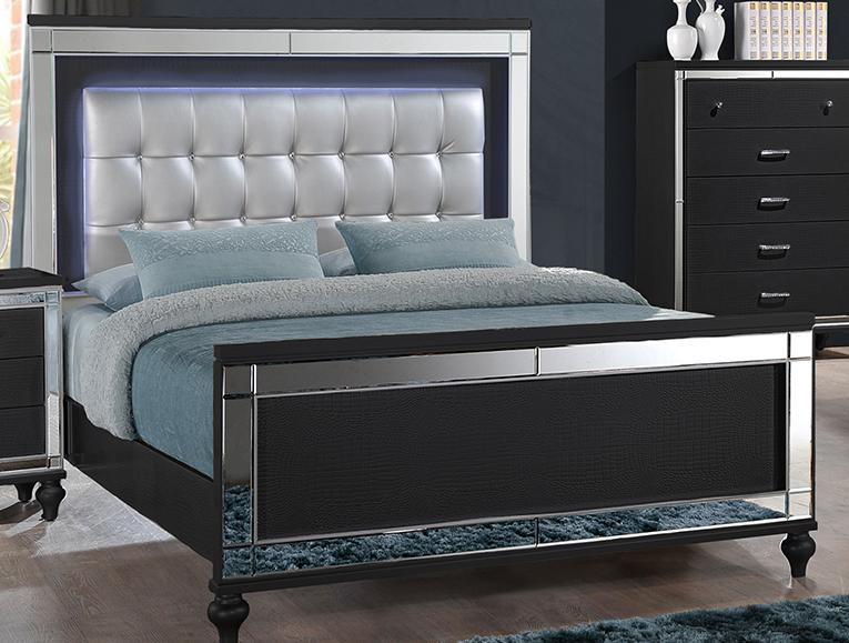 New Classic Furniture Valentino King Lighted Panel Bed in Black