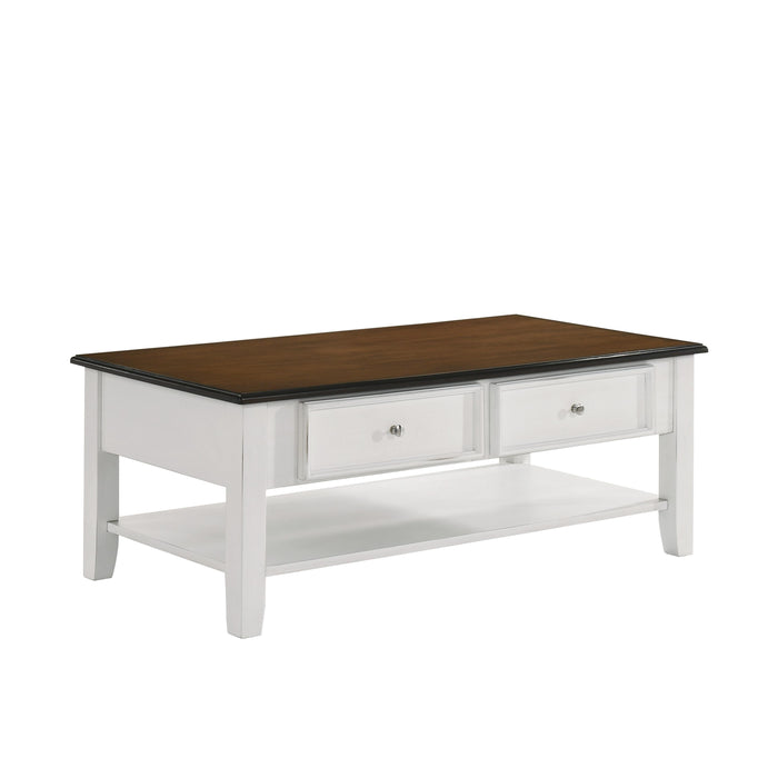 EVANDER COFFEE TABLE WITH DRAWER-TWO TONE CREME/BROWN