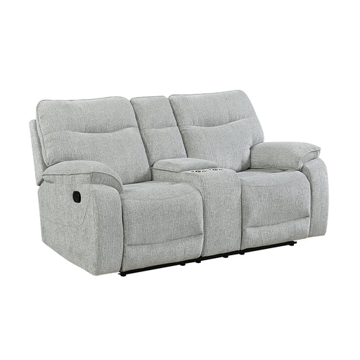 Chablis Reclining Console Loveseat-Mist Gray