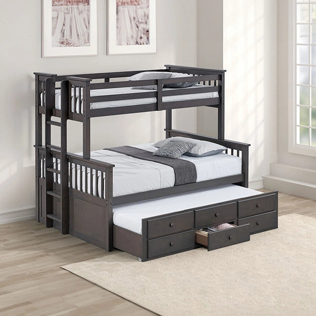 University Twin/Full Bunk Bed Grey, Walnut, & White