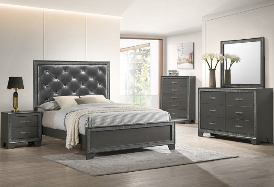 Crown Mark Furniture Kaia Queen Upholstered Bed in Dark Gray