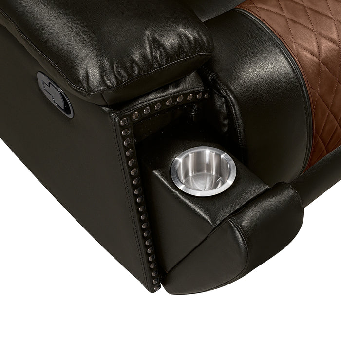 Nikko Console Loveseat W/ Dual Recliners-Brown