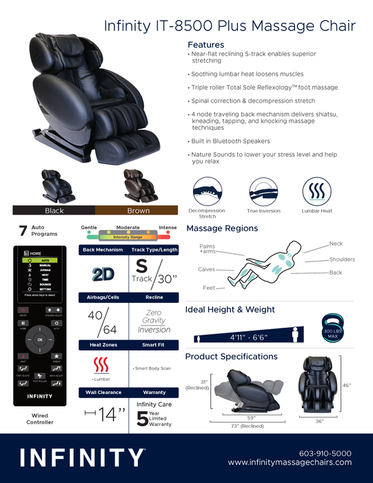 Infinity IT-8500 Plus Massage Chair in Brown